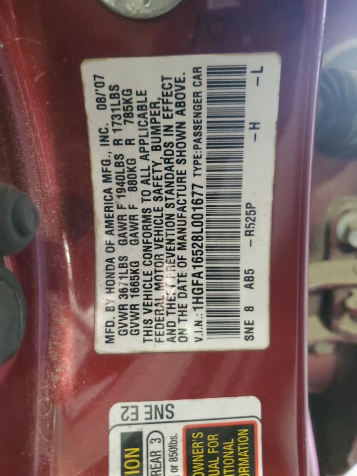 HONDA CIVIC 2008 VIN 1HGFA16528L001677 фото 12
