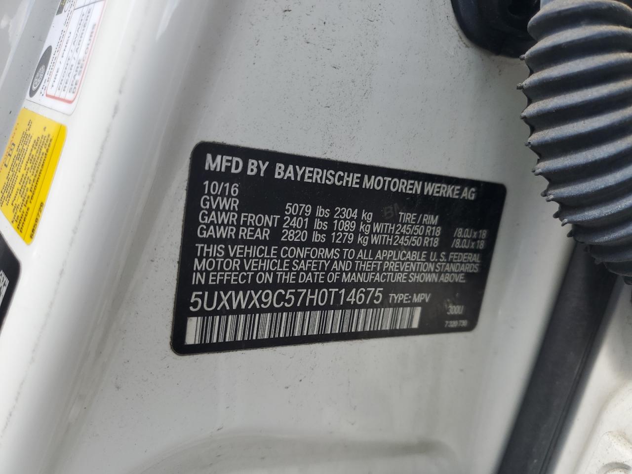 2017 BMW X3 xDrive28I VIN: 5UXWX9C57H0T14675 Lot: 62600735