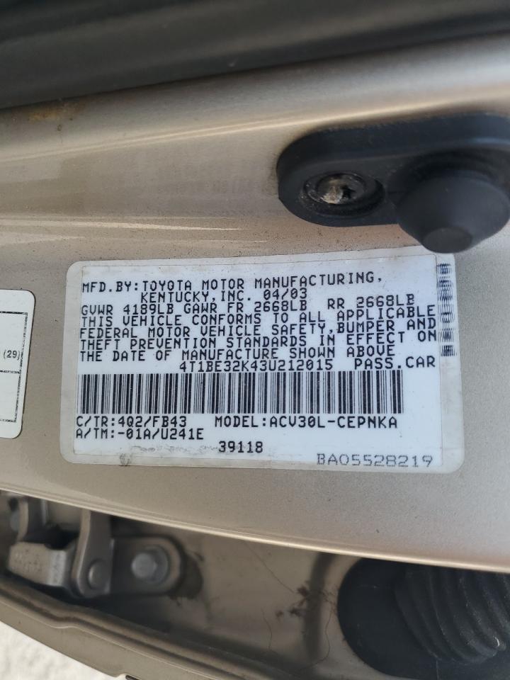 2003 Toyota Camry Le VIN: 4T1BE32K43U212015 Lot: 58417495