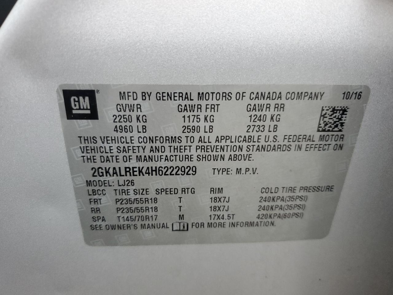 2017 GMC Terrain Denali VIN: 2GKALREK4H6222929 Lot: 62511685