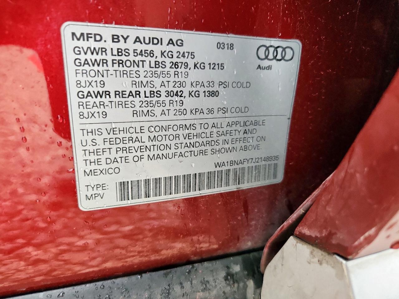 2018 Audi Q5 Premium Plus VIN: WA1BNAFY7J2148935 Lot: 60807855