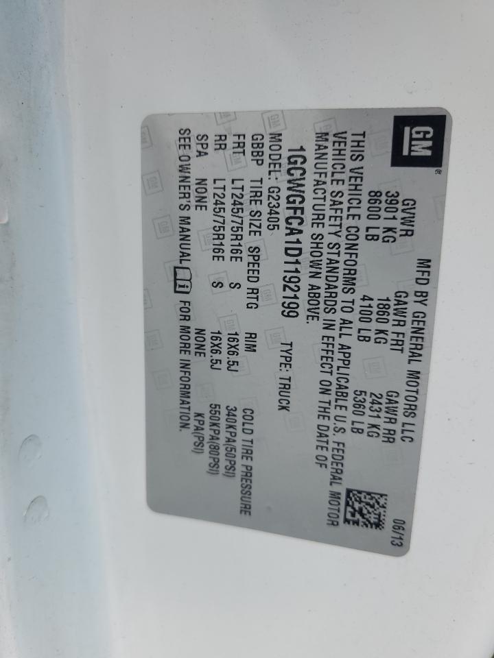 2013 Chevrolet Express G2500 VIN: 1GCWGFCA1D1192199 Lot: 62321465