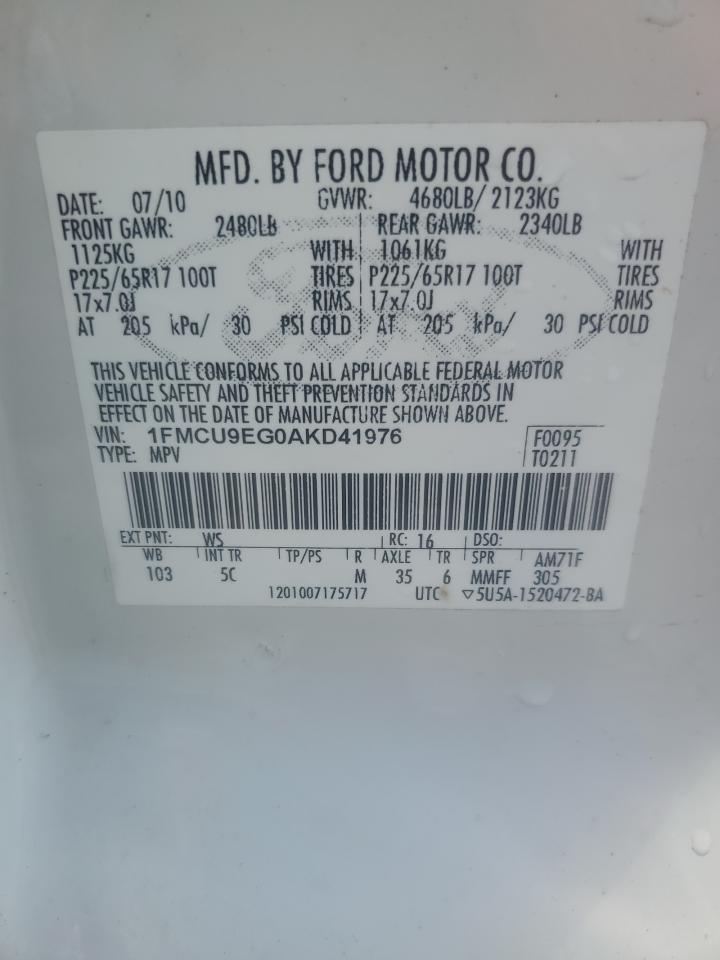 2010 Ford Escape Limited VIN: 1FMCU9EG0AKD41976 Lot: 61395595