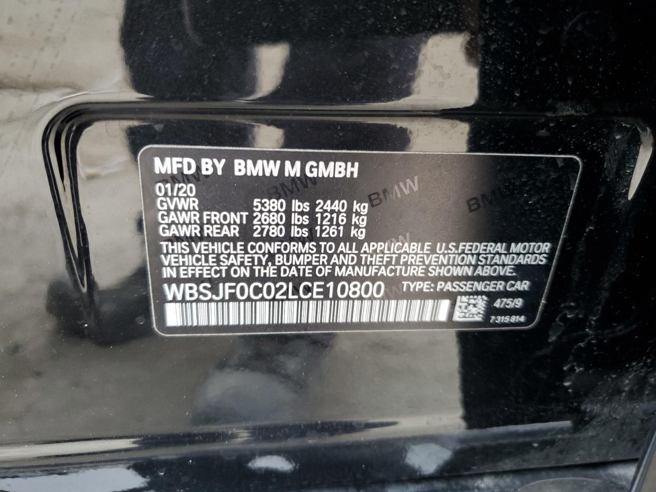 WBSJF0C02LCE10800 2020 BMW M5 Base