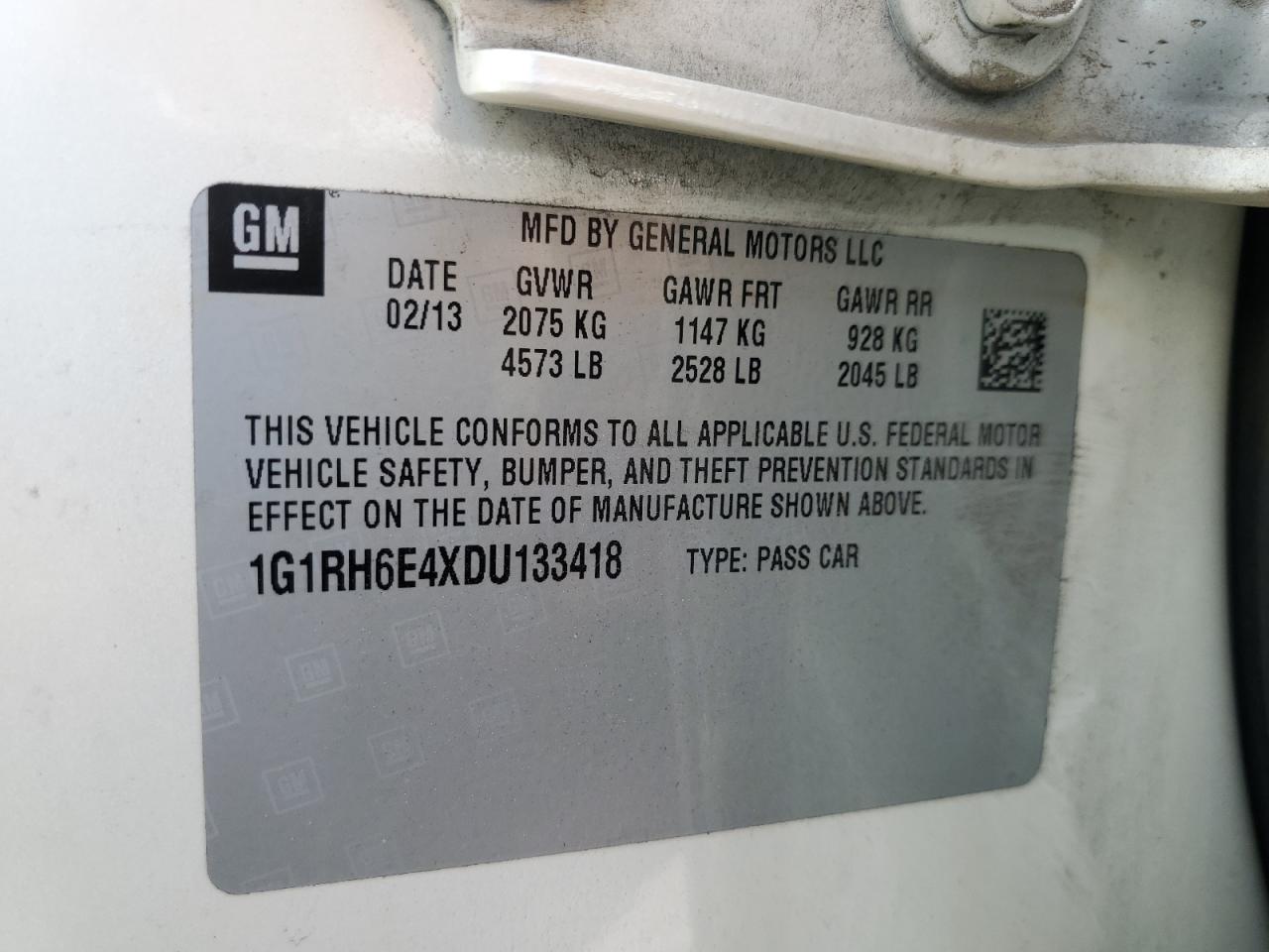 2013 Chevrolet Volt VIN: 1G1RH6E4XDU133418 Lot: 62512295