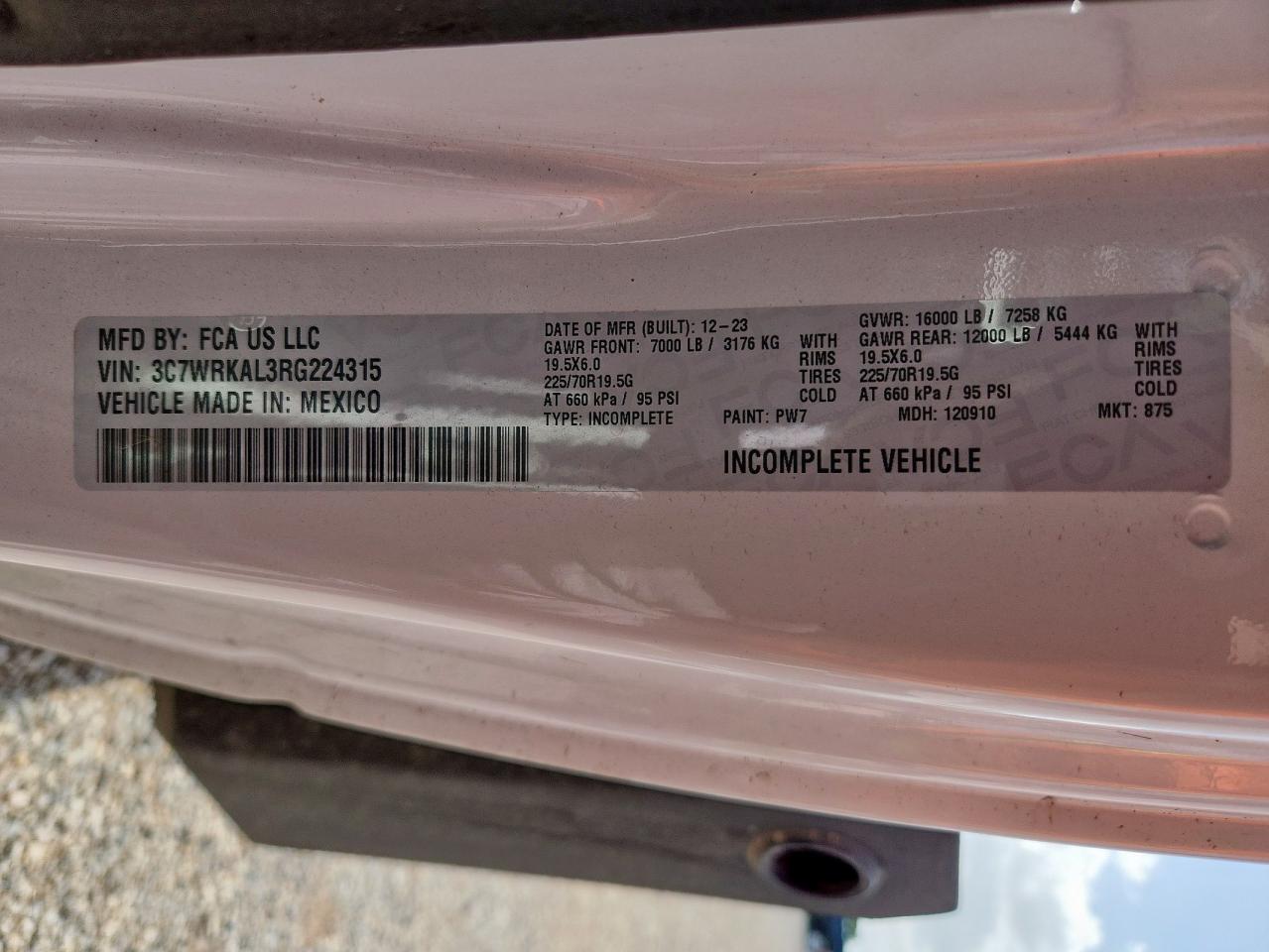2024 Ram 4500 VIN: 3C7WRKAL3RG224315 Lot: 61060135