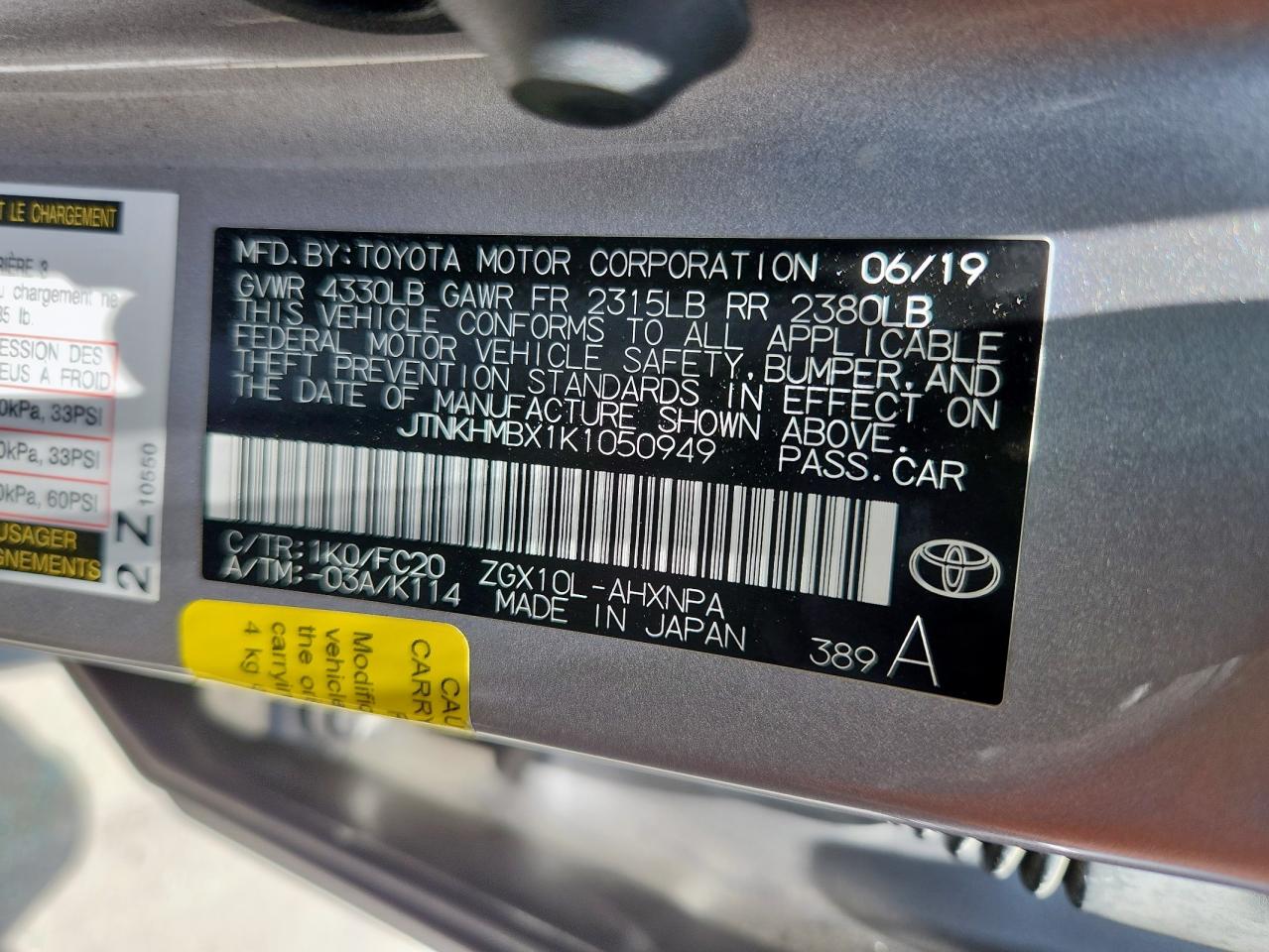 2019 Toyota C-Hr Xle VIN: JTNKHMBX1K1050949 Lot: 62133065