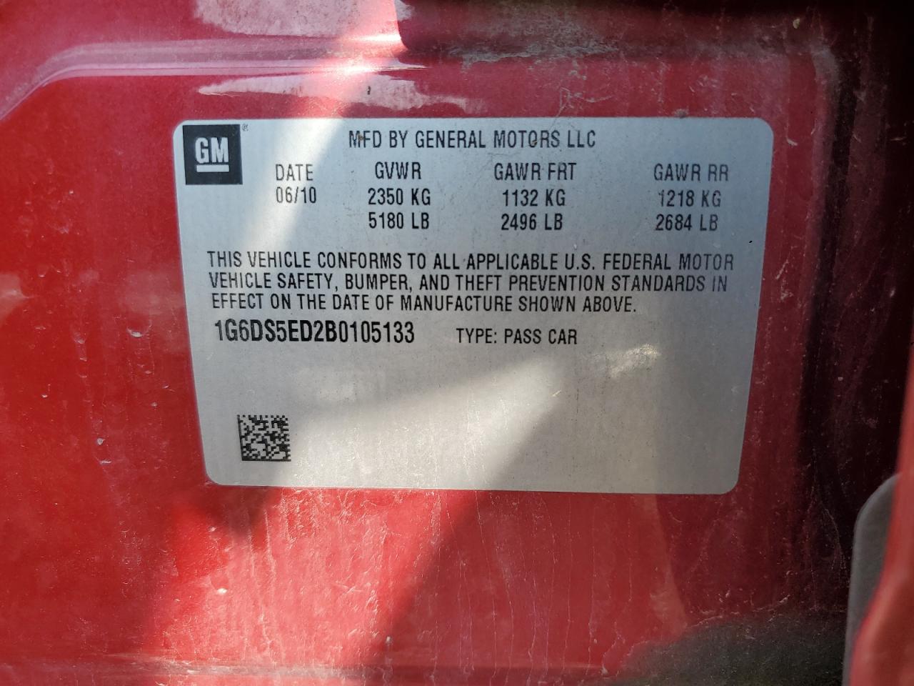 2011 Cadillac Cts Premium Collection VIN: 1G6DS5ED2B0105133 Lot: 61515165