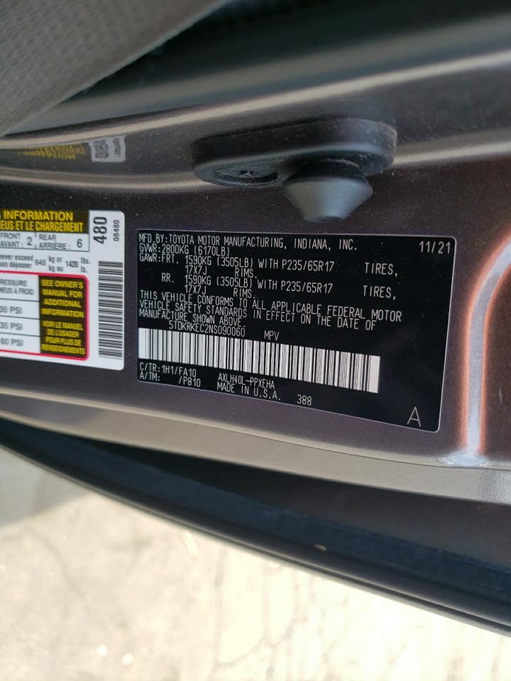 2022 Toyota Sienna Le VIN: 5TDKRKEC2NS090060 Lot: 59507845