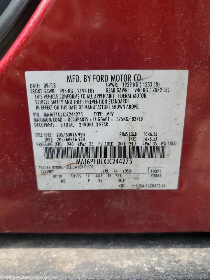2018 Ford Ecosport Se VIN: MAJ6P1ULXJC244275 Lot: 61352515