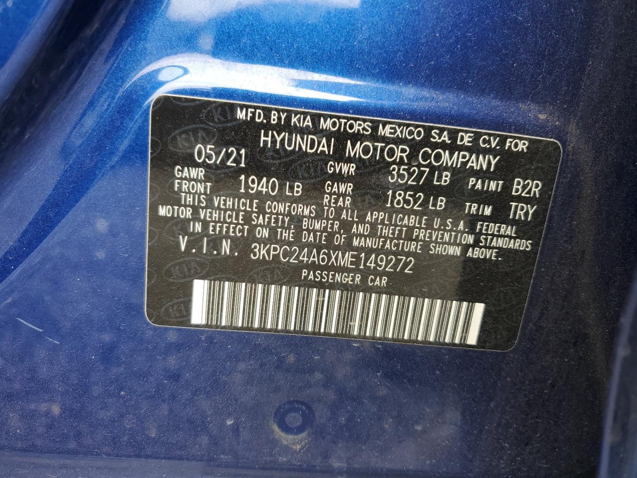2021 Hyundai Accent Se VIN: 3KPC24A6XME149272 Lot: 62878945