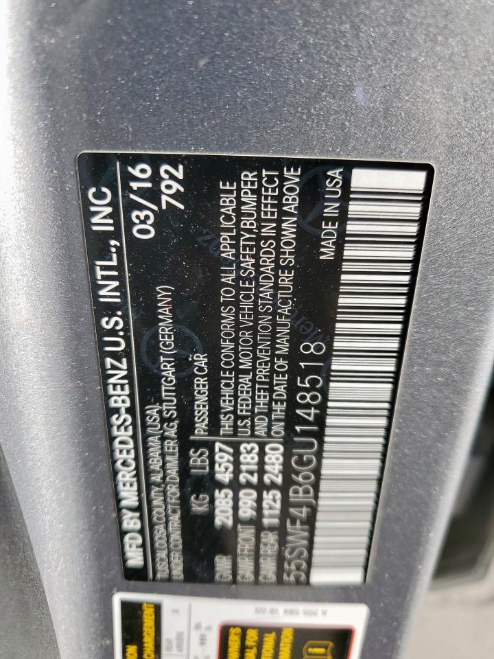 2016 Mercedes-Benz C 300 VIN: 55SWF4JB6GU148518 Lot: 62903805