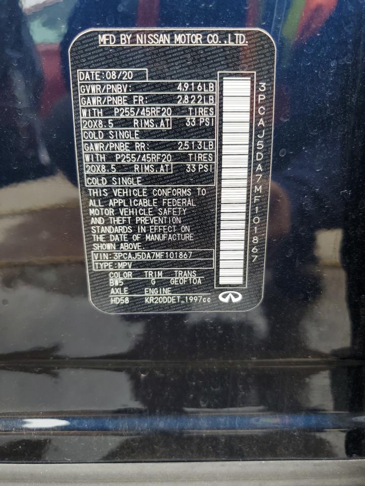 2021 Infiniti Qx50 Sensory VIN: 3PCAJ5DA7MF101867 Lot: 62668735
