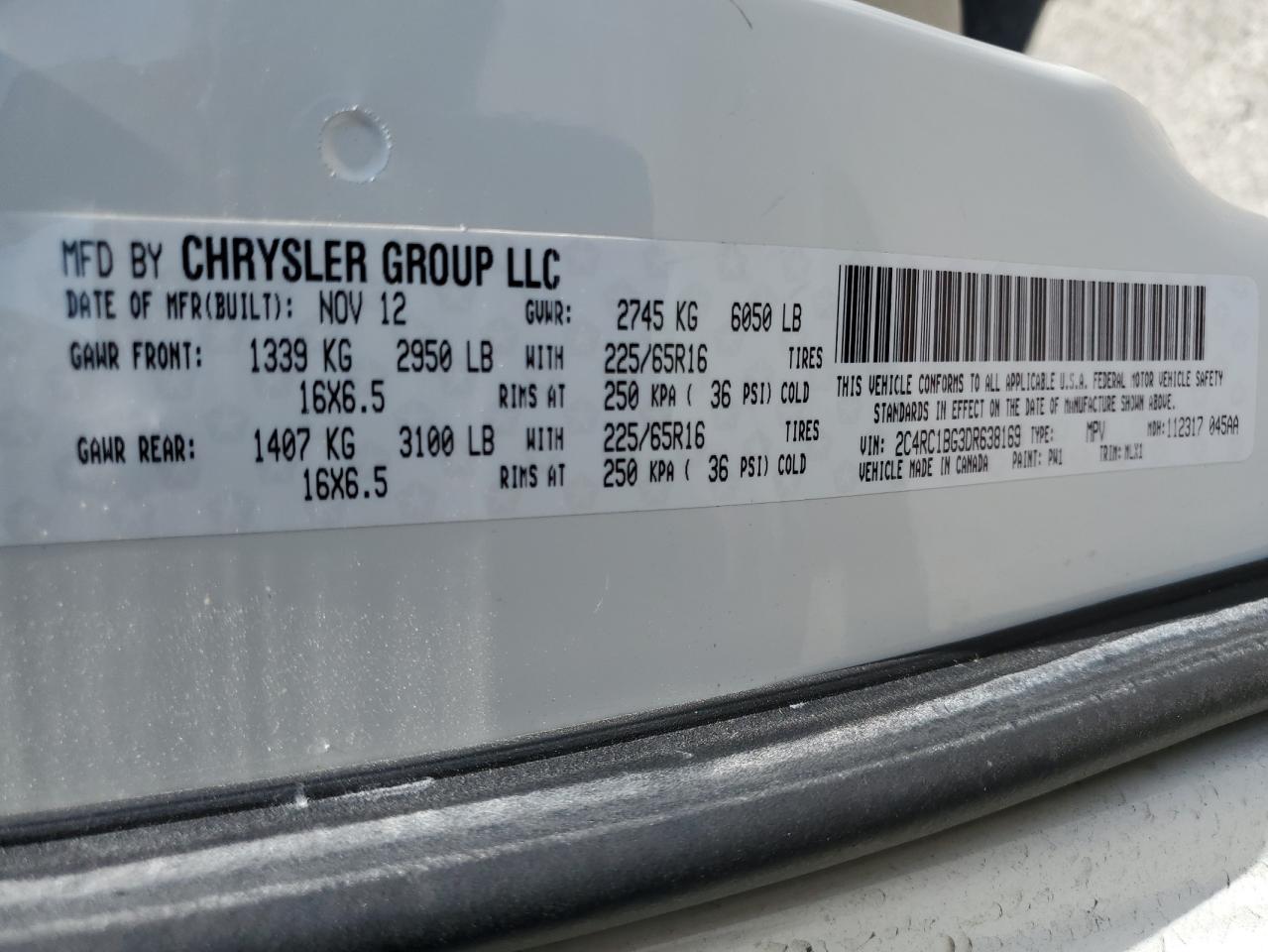 2013 Chrysler Town & Country Touring VIN: 2C4RC1BG3DR638169 Lot: 61269365