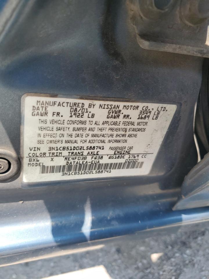 2002 Nissan Sentra Xe VIN: 3N1CB51D02L588741 Lot: 59528545