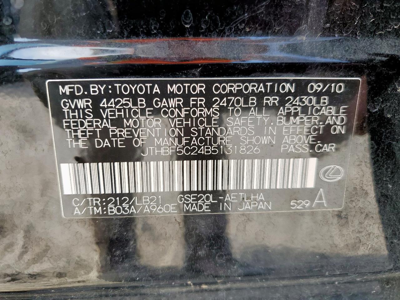 2011 Lexus Is 250 VIN: JTHBF5C24B5131826 Lot: 61598845