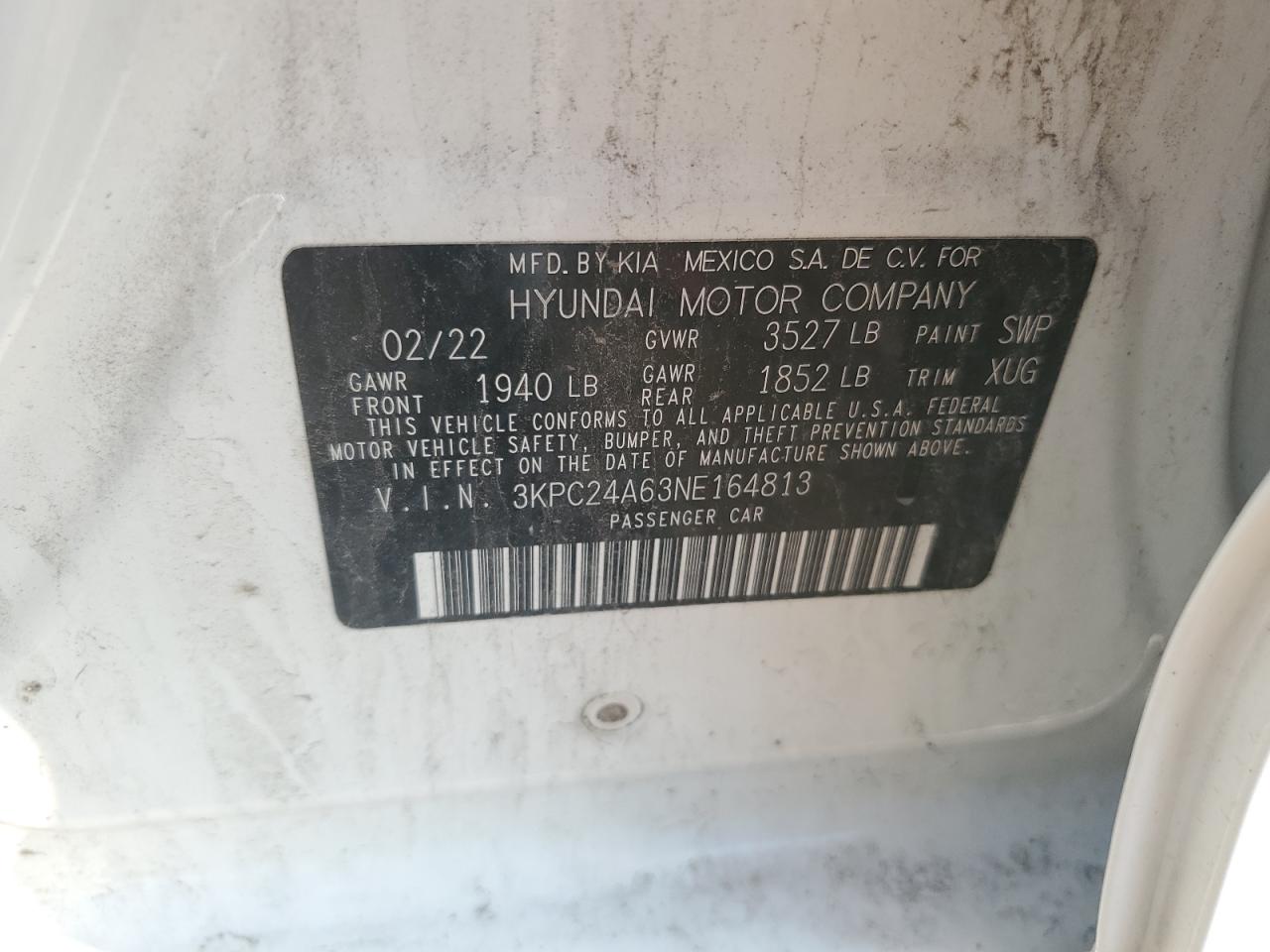 2022 Hyundai Accent Se VIN: 3KPC24A63NE164813 Lot: 62520285