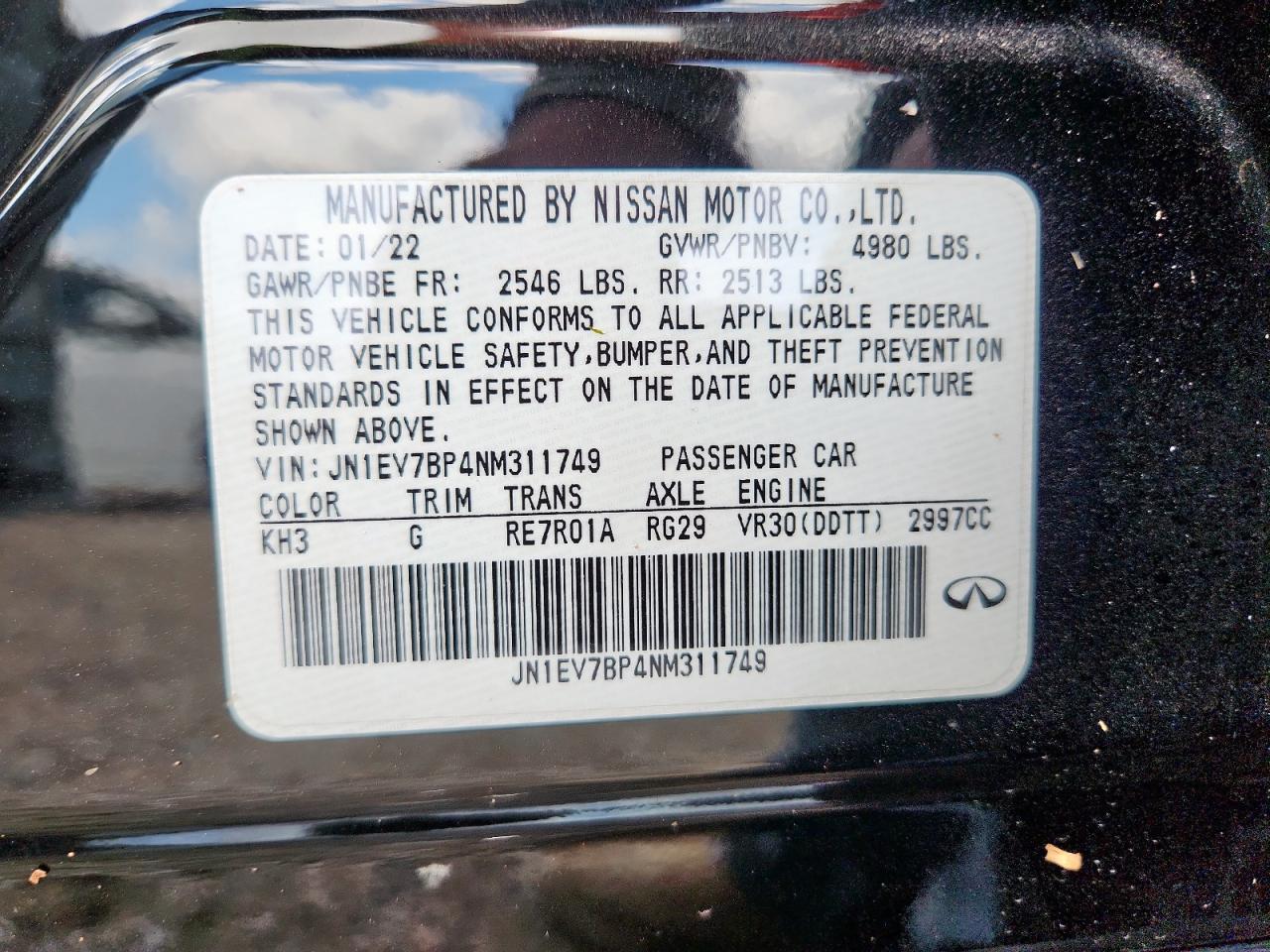 2022 Infiniti Q50 Luxe VIN: JN1EV7BP4NM311749 Lot: 62474195