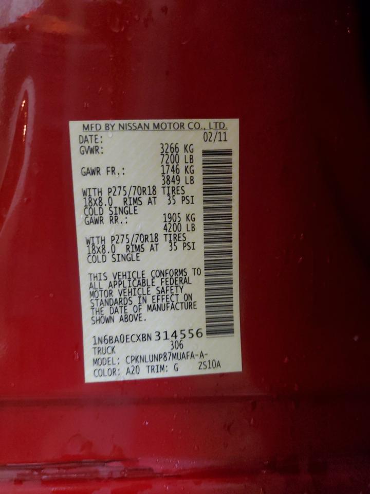 2011 Nissan Titan S VIN: 1N6BA0ECXBN314556 Lot: 62058905