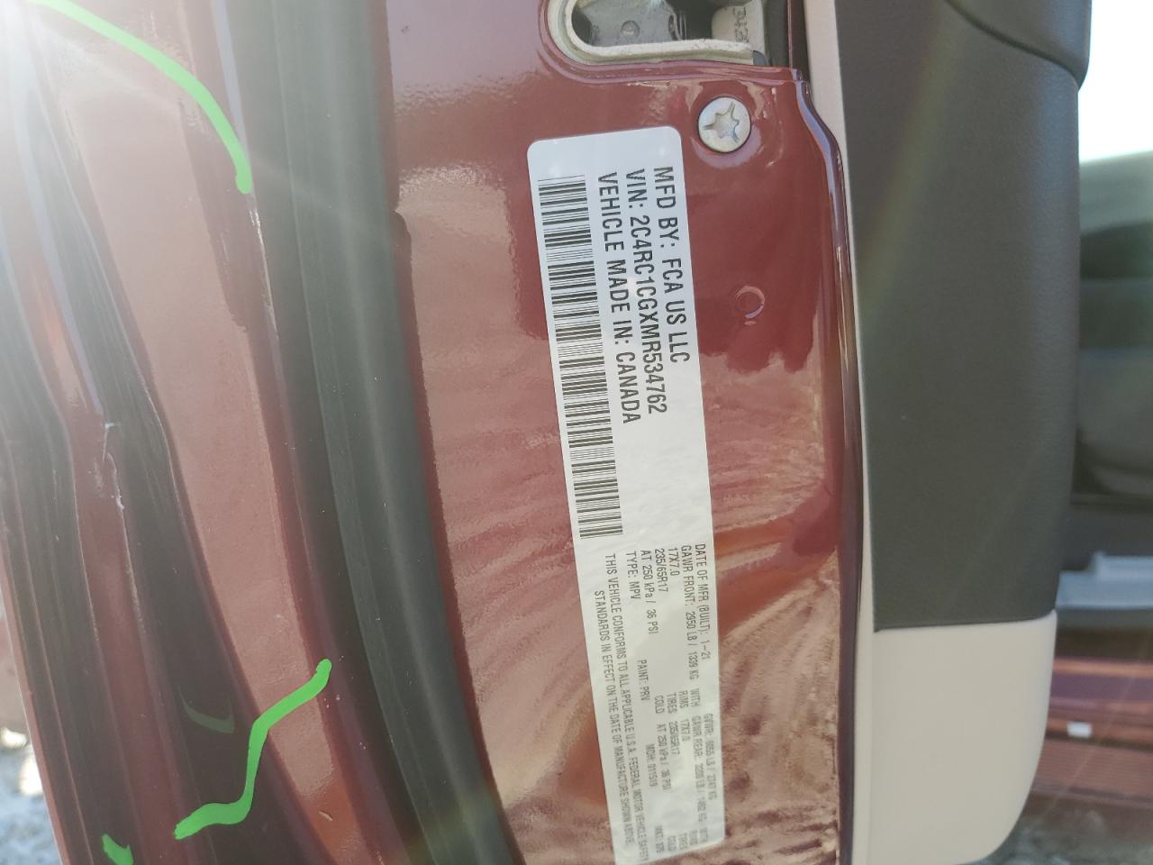 2021 Chrysler Voyager Lx VIN: 2C4RC1CGXMR534762 Lot: 61989265
