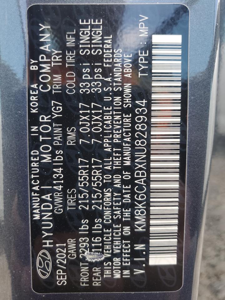 2022 Hyundai Kona Sel VIN: KM8K6CABXNU828934 Lot: 62894835
