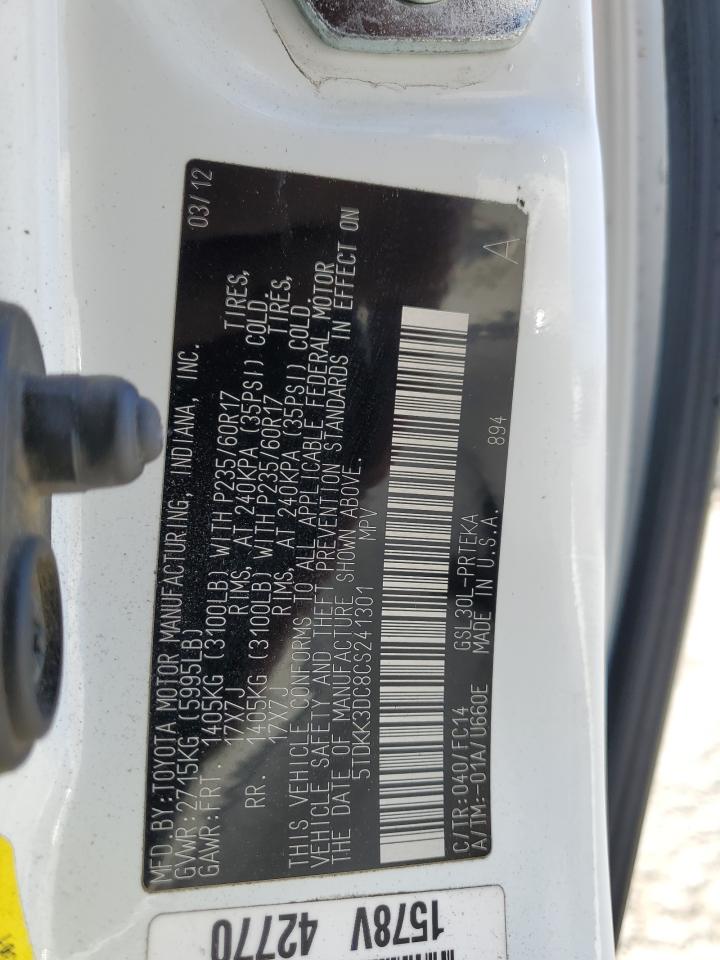 2012 Toyota Sienna Le VIN: 5TDKK3DC8CS241301 Lot: 62791895