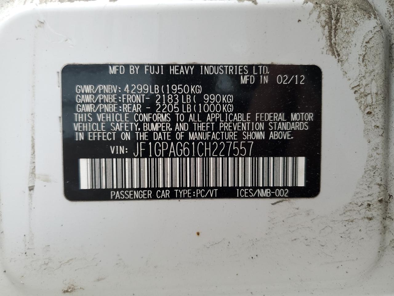 2012 Subaru Impreza Limited VIN: JF1GPAG61CH227557 Lot: 60192415