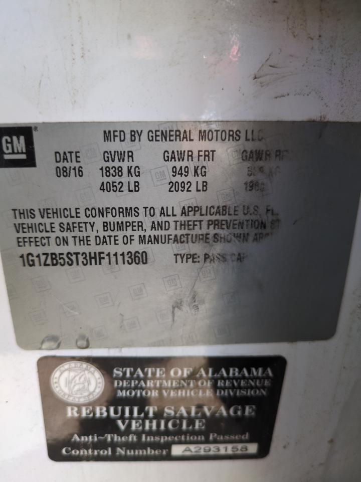 2017 Chevrolet Malibu Ls VIN: 1G1ZB5ST3HF111360 Lot: 61203515