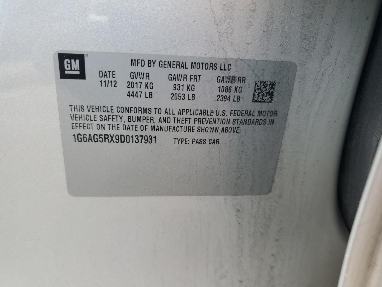 2013 Cadillac Ats VIN: 1G6AG5RX9D0137931 Lot: 60142105