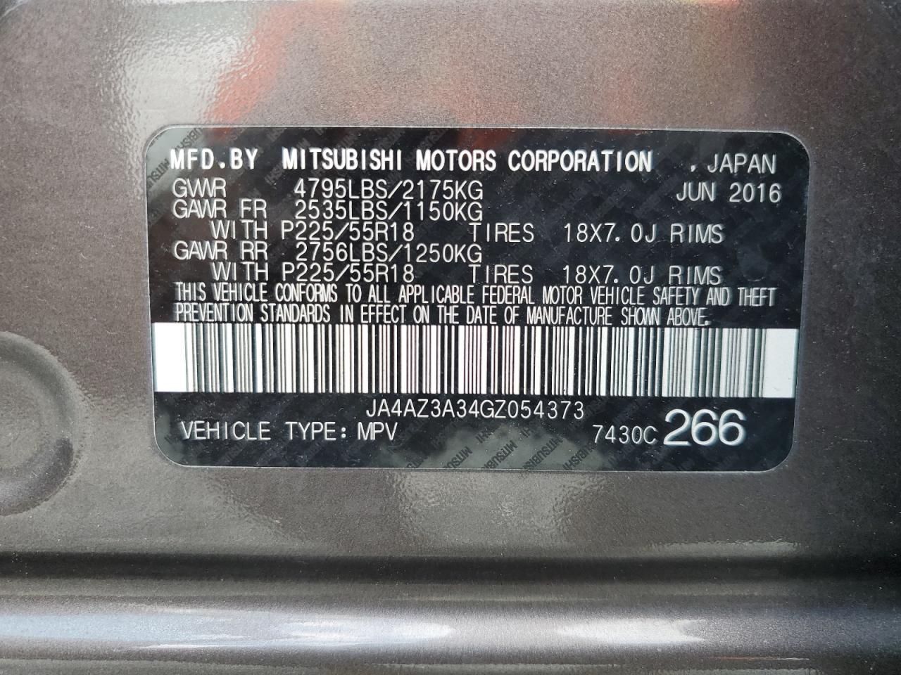 2016 Mitsubishi Outlander Se VIN: JA4AZ3A34GZ054373 Lot: 60264475