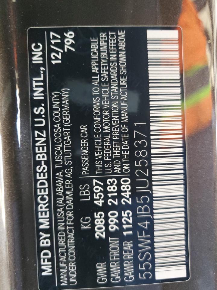 2018 Mercedes-Benz C 300 VIN: 55SWF4JB5JU258371 Lot: 61838435