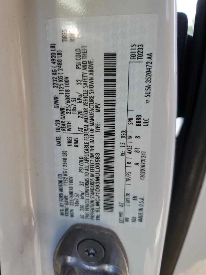 2021 Lincoln Corsair VIN: 5LMCJ1D93MUL00583 Lot: 61353165