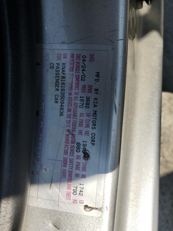 2003 Kia Spectra Gs VIN: KNAFB161635094836 Lot: 62873465