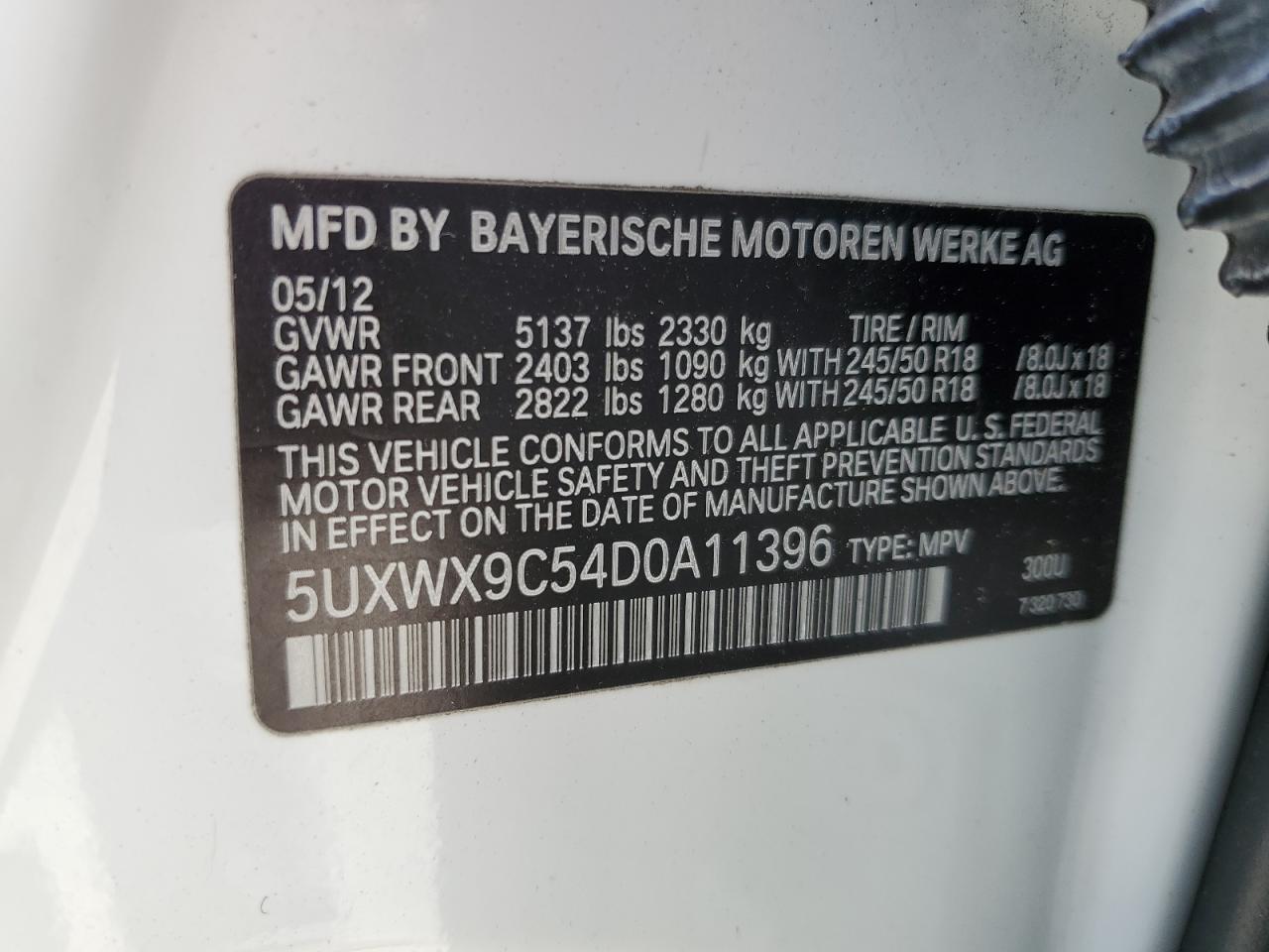 2013 BMW X3 xDrive28I VIN: 5UXWX9C54D0A11396 Lot: 60818915
