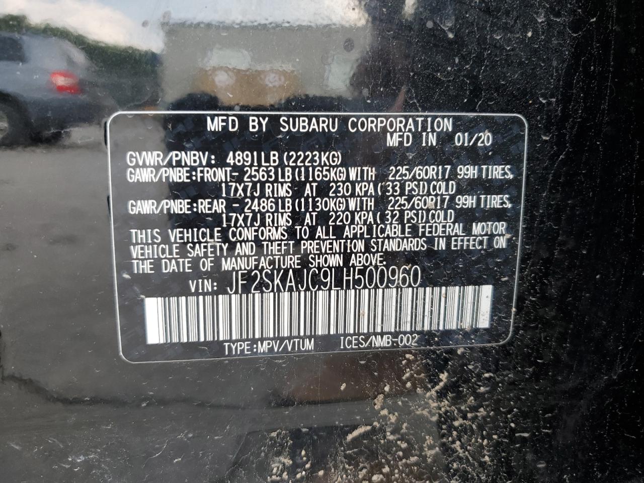 2020 Subaru Forester Premium VIN: JF2SKAJC9LH500960 Lot: 62294135