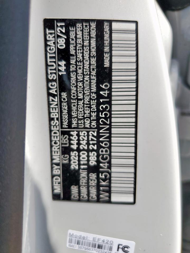 2022 Mercedes-Benz Cla 250 VIN: W1K5J4GB6NN253146 Lot: 60164525