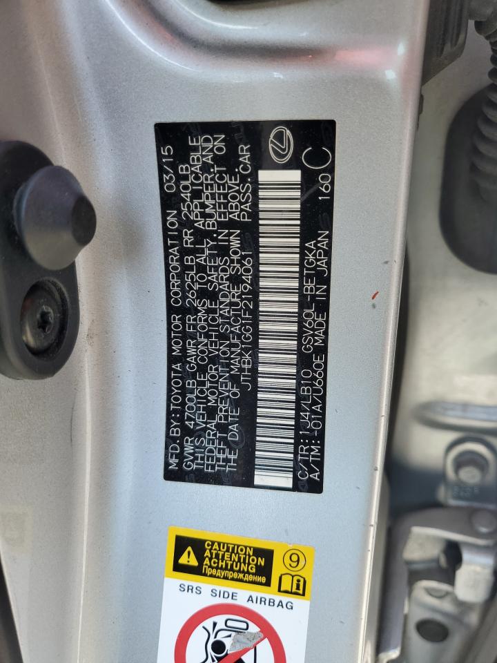 LEXUS ES350 2015 VIN JTHBK1GG1F2194061 zdjęcie 12