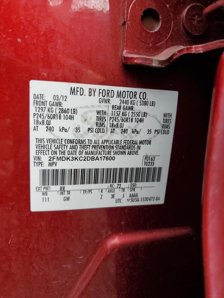 2013 Ford Edge Limited VIN: 2FMDK3KC2DBA17600 Lot: 61817815