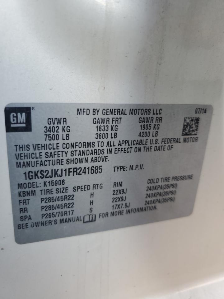 2015 GMC Yukon Xl Denali VIN: 1GKS2JKJ1FR241685 Lot: 60465355