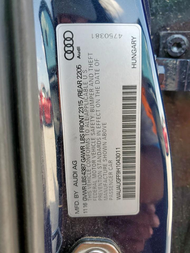 2017 Audi A3 Premium VIN: WAUAUGFF9H1043011 Lot: 61303055