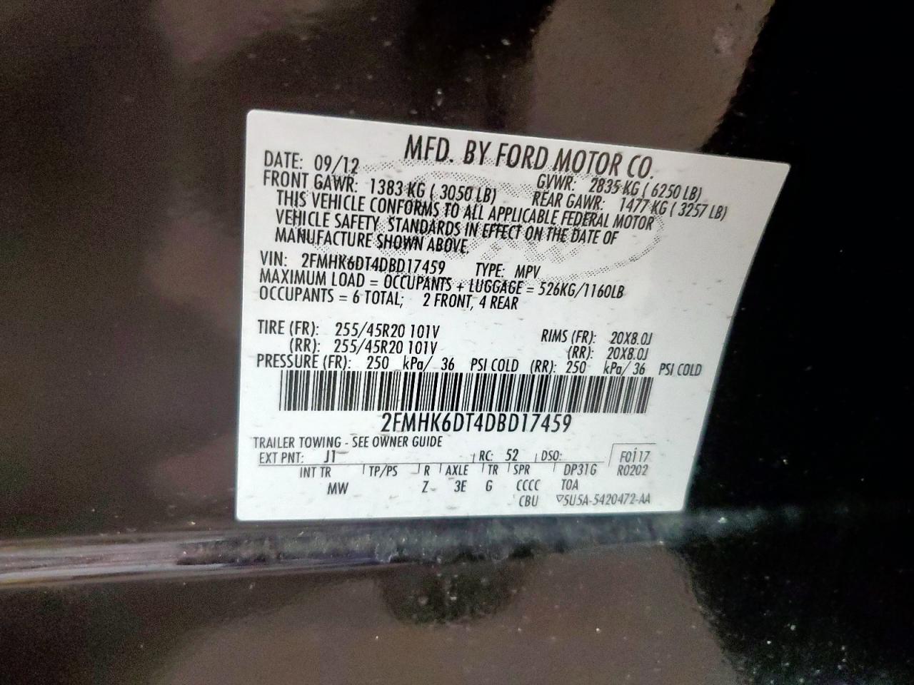 2013 Ford Flex Limited VIN: 2FMHK6DT4DBD17459 Lot: 63015125