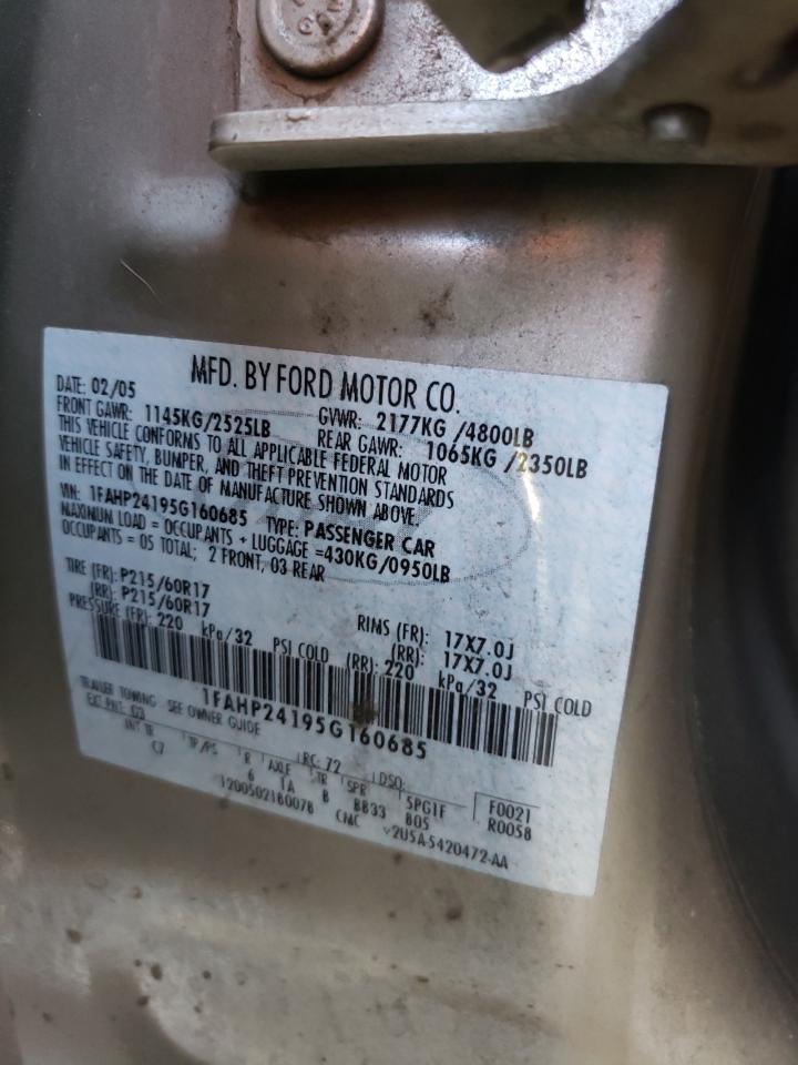 2005 Ford Five Hundred Sel VIN: 1FAHP24195G160685 Lot: 61601335