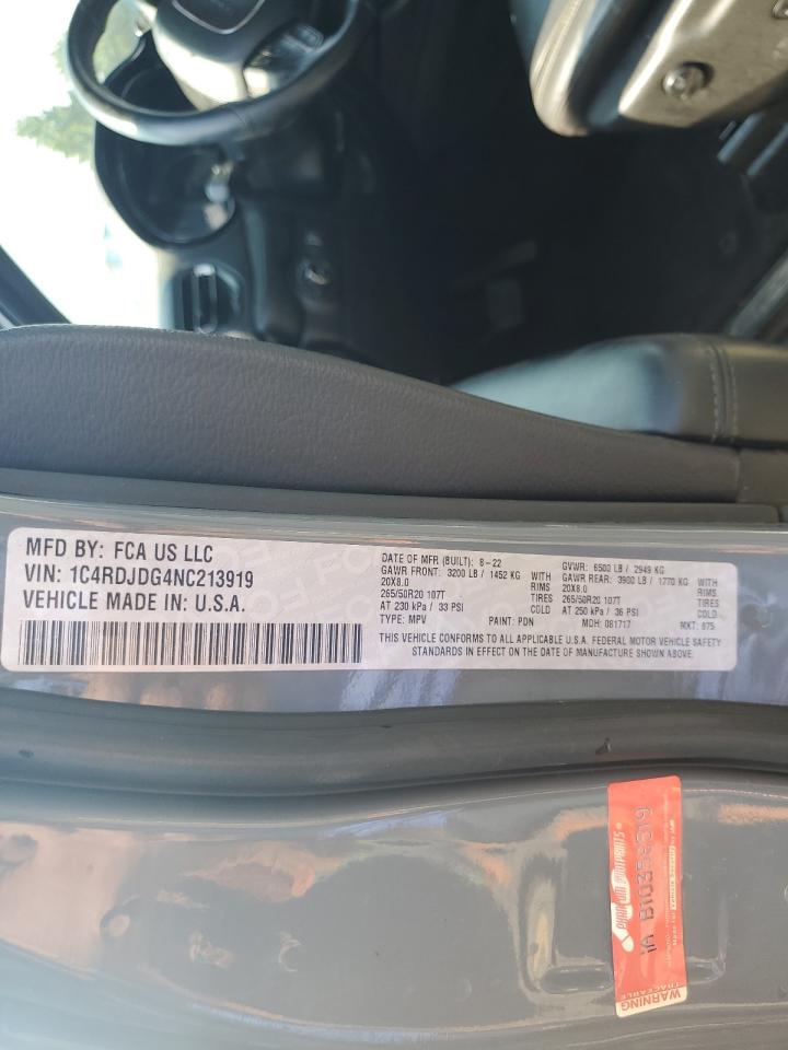 2022 Dodge Durango Gt VIN: 1C4RDJDG4NC213919 Lot: 62184085