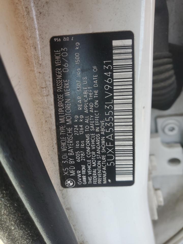 2003 BMW X5 3.0I VIN: 5UXFA53553LV96431 Lot: 61065895