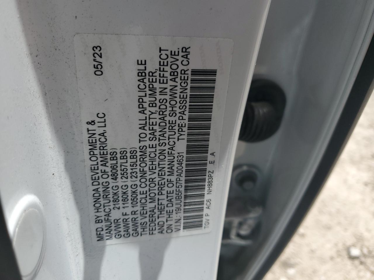 2023 Acura Tlx Tech A VIN: 19UUB5F57PA004631 Lot: 62343595
