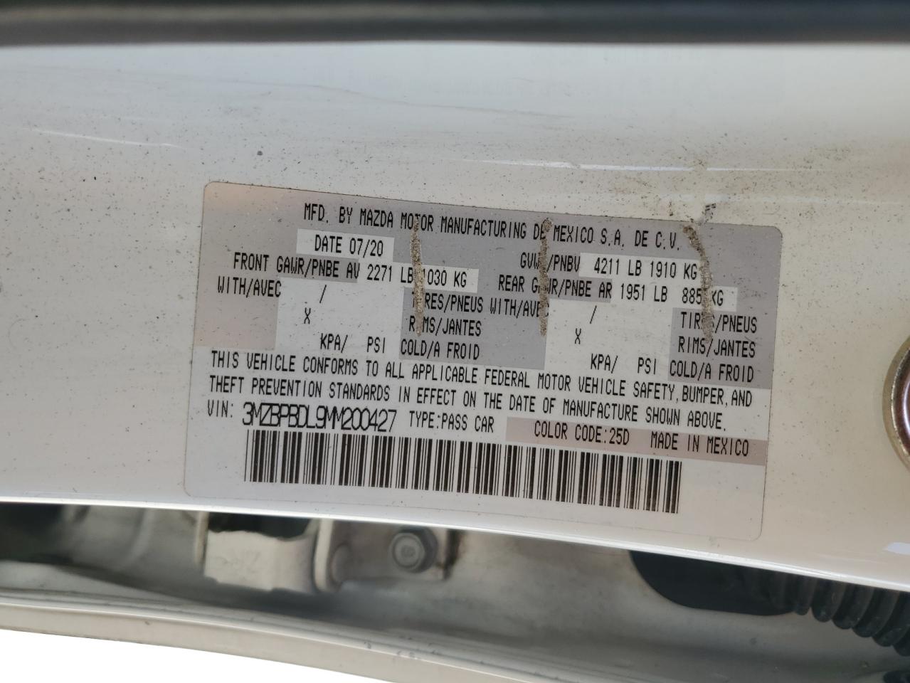 2021 Mazda 3 Premium VIN: 3MZBPBDL9MM200427 Lot: 61986085