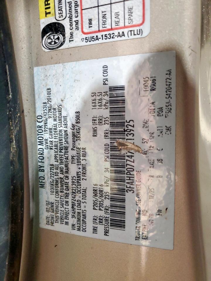 2007 Ford Fusion Se VIN: 3FAHP07Z47R213925 Lot: 61429225