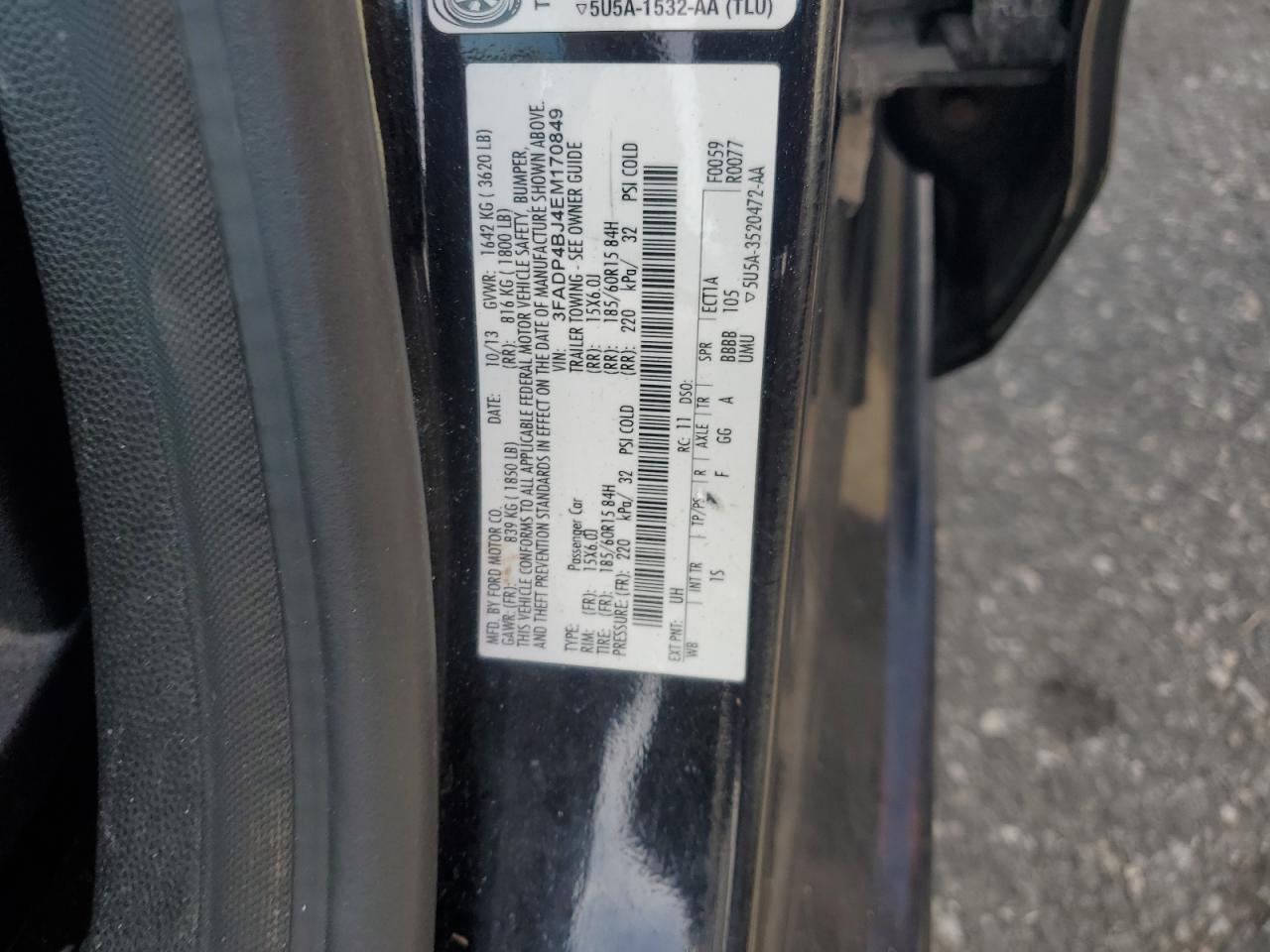 2014 Ford Fiesta Se VIN: 3FADP4BJ4EM170849 Lot: 62509835