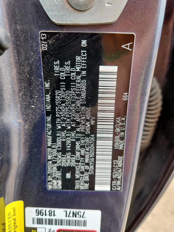 2013 Toyota Sequoia Limited VIN: 5TDKY5G16DS047064 Lot: 62320055