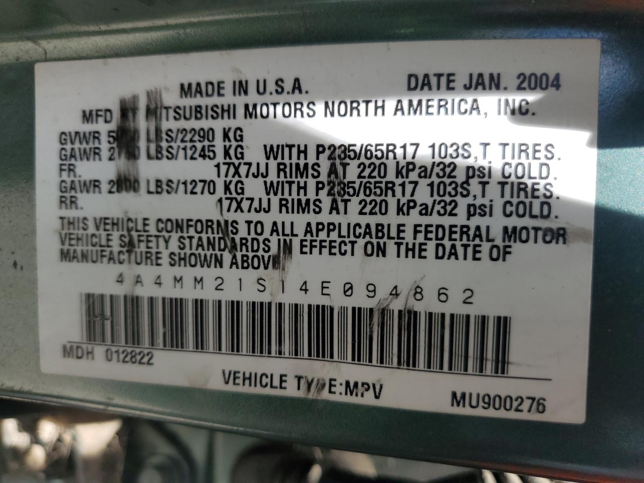 2004 Mitsubishi Endeavor Ls VIN: 4A4MM21S14E094862 Lot: 61629395